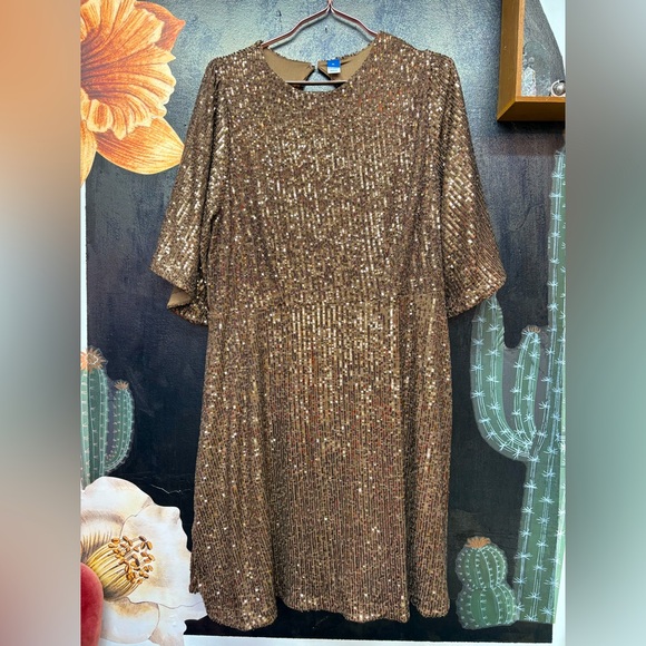 Old Navy Shimmering Bronze Midi Dress - Picture 3 of 15